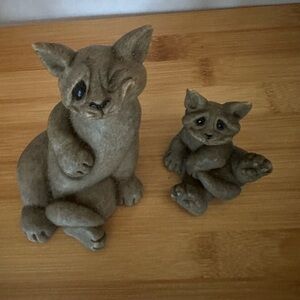 Vintage Quarry Critters Carla & Kyle Adorable Cat Figurines Carved Stone